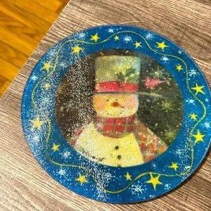 Frosty Snowman glass trivet 9 inches